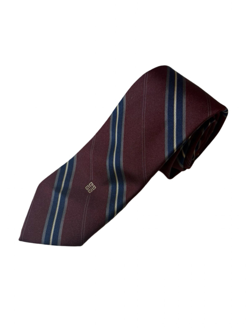 Givenchy Monsieur Vintage Burgundy Striped Logo Men’s Poly Silk Tie